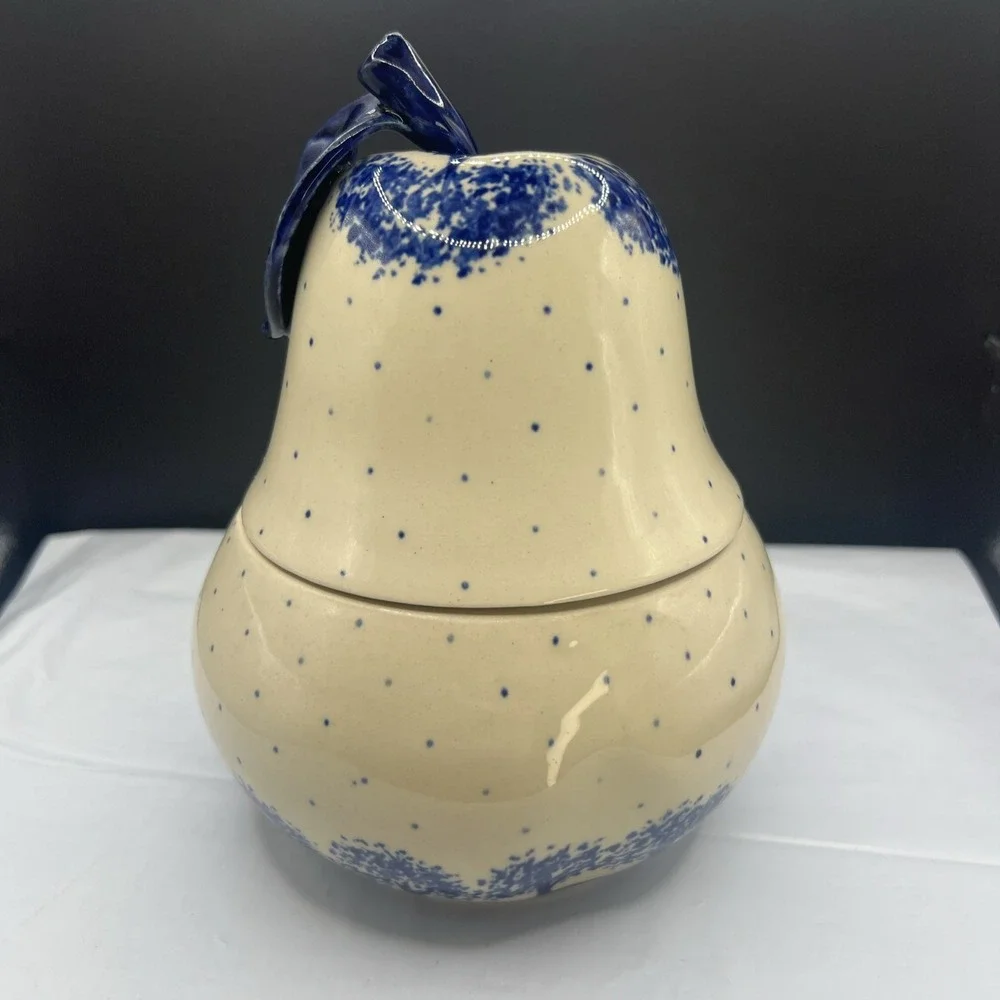 Vintage Wiza Poland Bunzlau Polish Pottery Pear Shaped Lidded Sugar Bowl Jar 20
